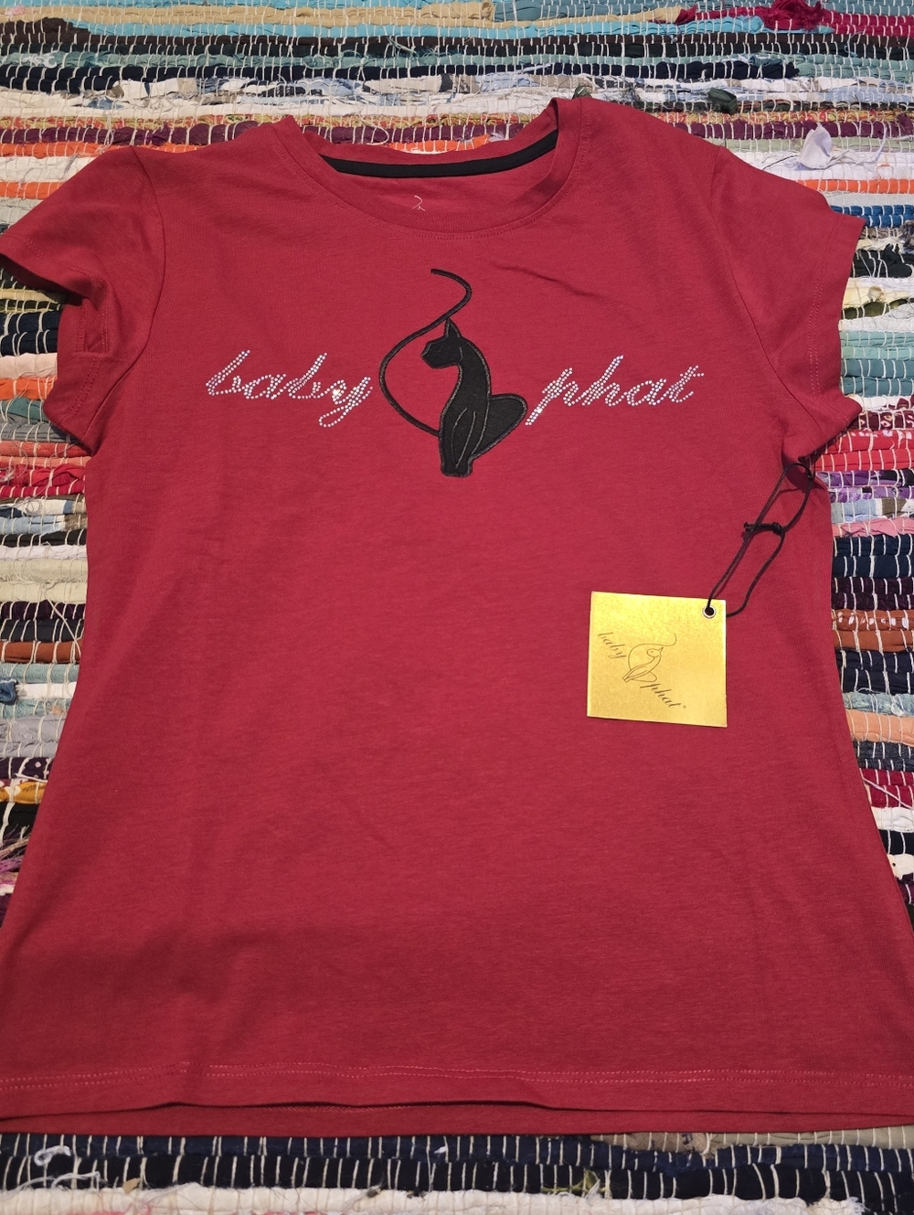Baby Phat Top Shirt rhinestones Embellished Y2k Top Logo Suede Cat Red Top